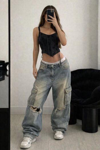 Corsetto nero floreale regolabile Tg unica