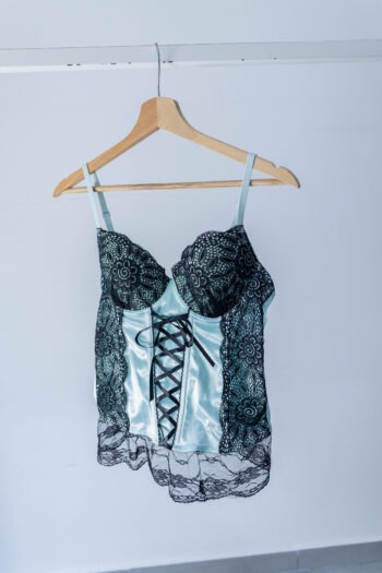 Corsetto nero & turchese 80C