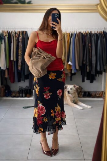 Gonna midi nera floreale Tg 40/42 it