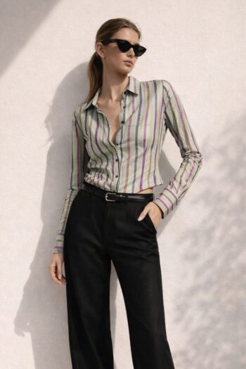 Camicia verde a righe viola Tg S/M