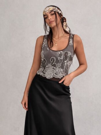 Top fango con pizzo bianco Tg XS/S