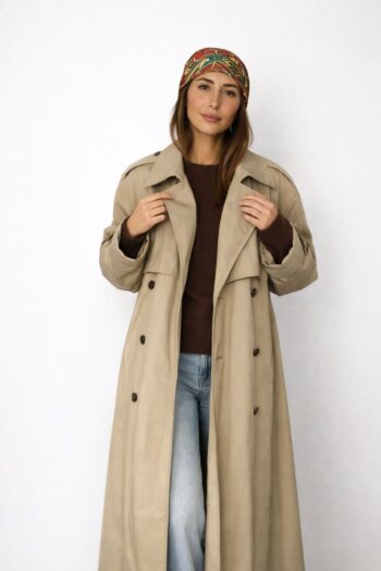 Trench tortora con bottoni in vera pelle Tg unica