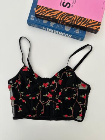 Corsetto nero con fiori ricamate 75B