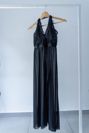 Slip dress nero con pizzo Tg S