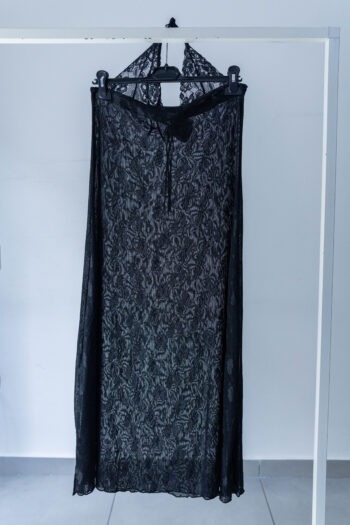 Slip dress nero velato con pizzo Tg unica
