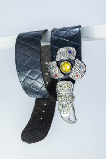 Cintura nera in vera pelle con fibbia aquila