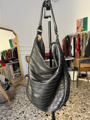 Maxi borsa nera in vera pelle