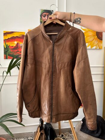 Bomber cappuccino in vera pelle Tg unica