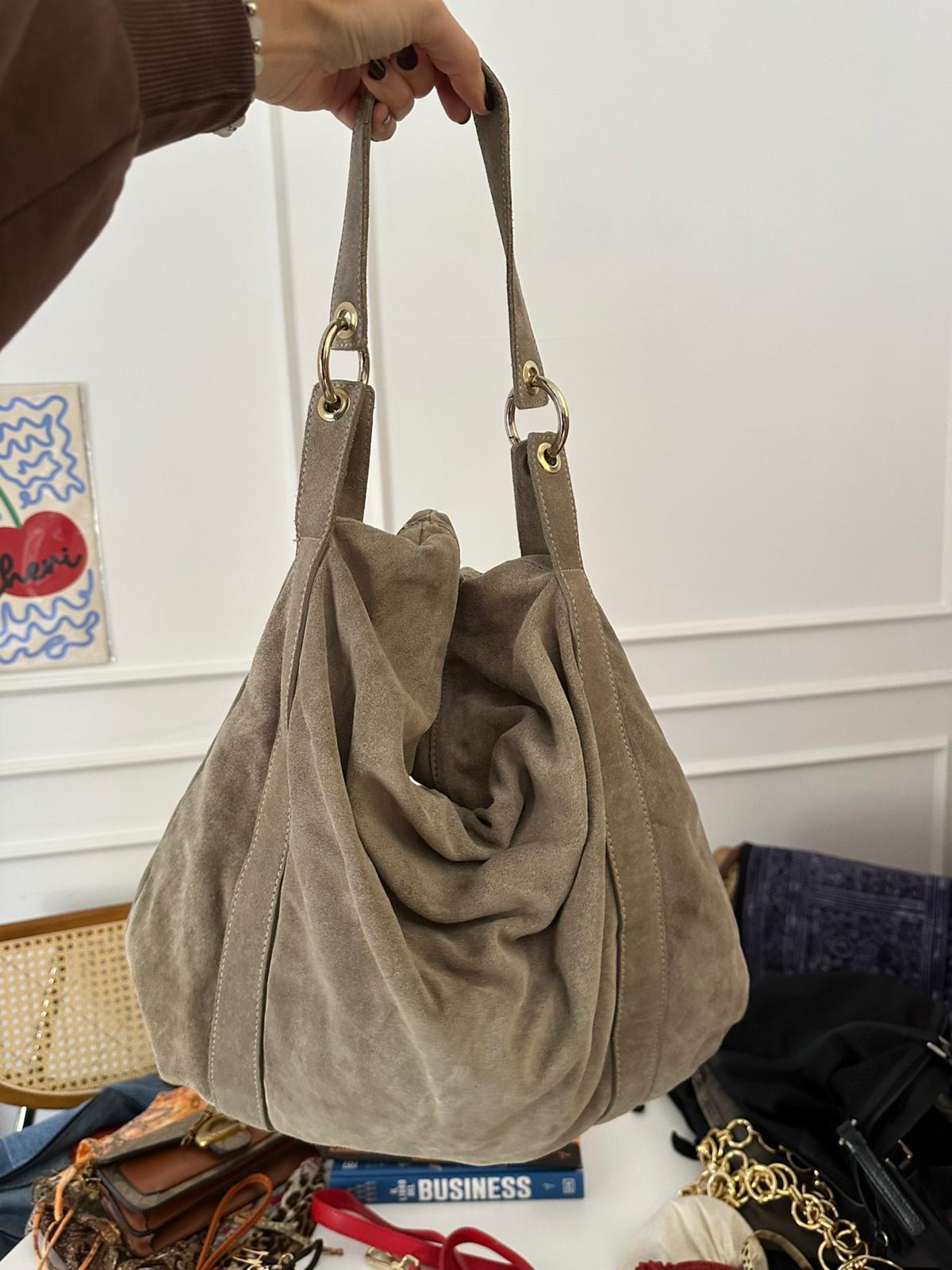 Hobo bag in camoscio taupe Stefanel - immagine 3