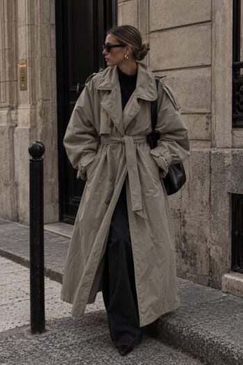 Trench grigio chiaro con cintura Tg Unica