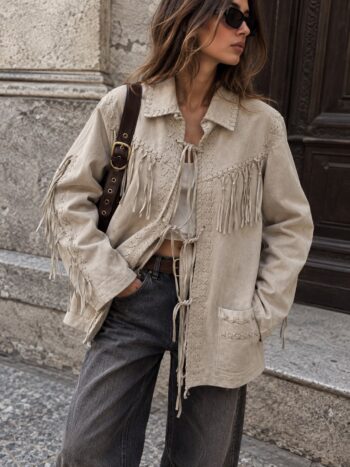 Giacca sabbia in suede con frange Tg S/M