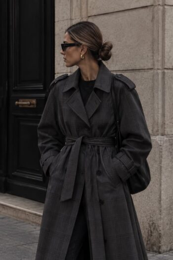 Trench antracite fantasia check Tg Unica