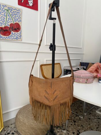 Borsa in vera pelle cammello con frange