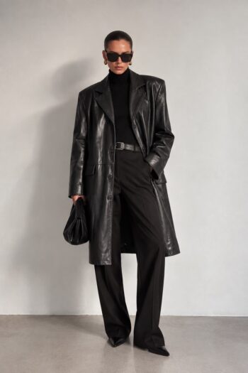 Trench Marella nero in vera pelle Tg S/M