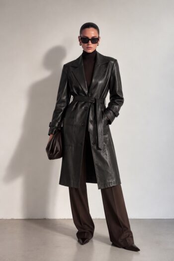 Trench Essentiel nero in vera pelle Tg M/L