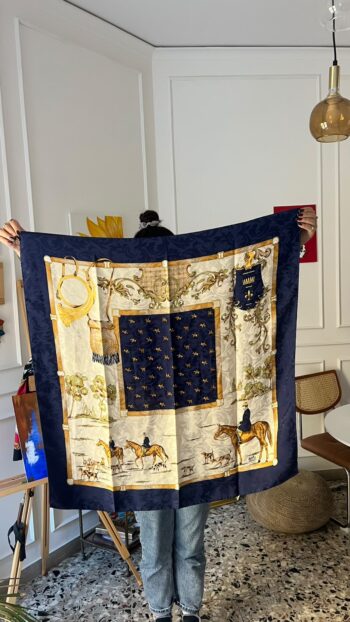 Foulard Hermès fantasia blu in seta