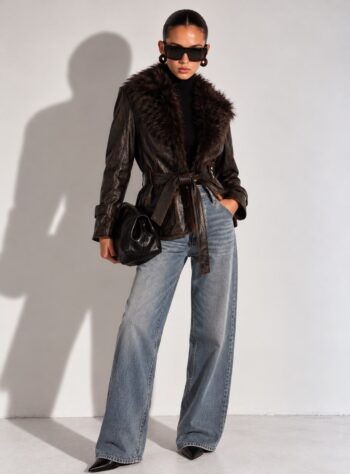 Giacca penny lane vintage in pelle con pelliccia Tg S/M