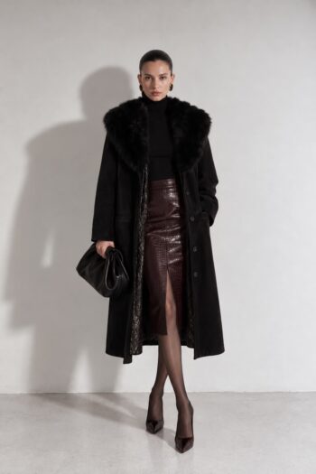 Cappotto vintage nero con maxi collo Tg M