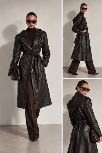 Trench nero in vera pelle Tg S/M